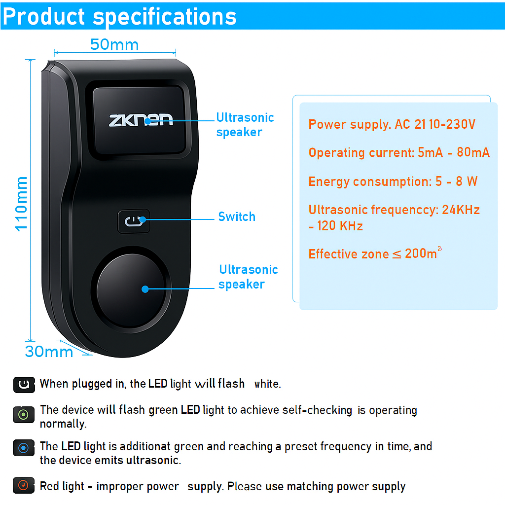 ZKNEN® Smart Pest Repeller – Advanced Frequency Tech for a Pest-Free Home