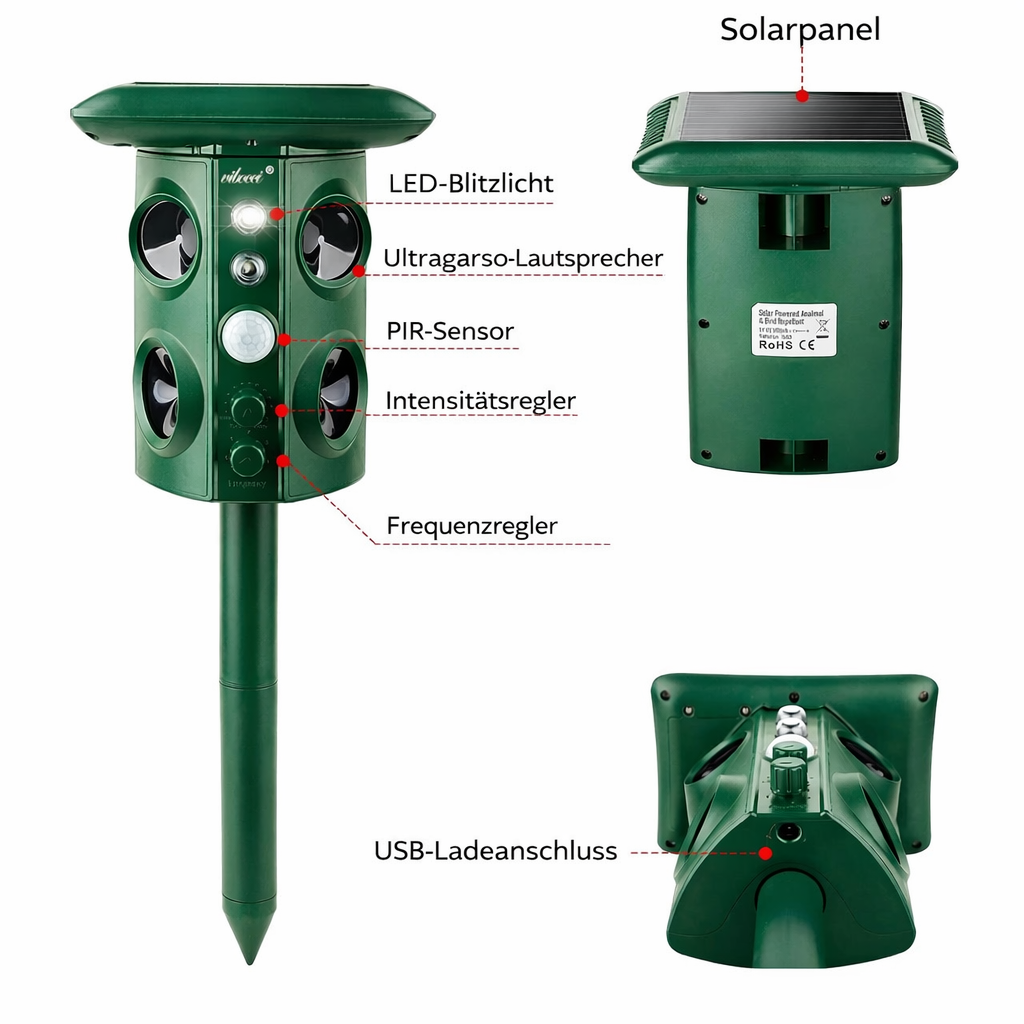 ZKNEN® Ultraschall- & Vibrationsabwehr – Effektiver Schutz vor Katzen und Tieren im Garten